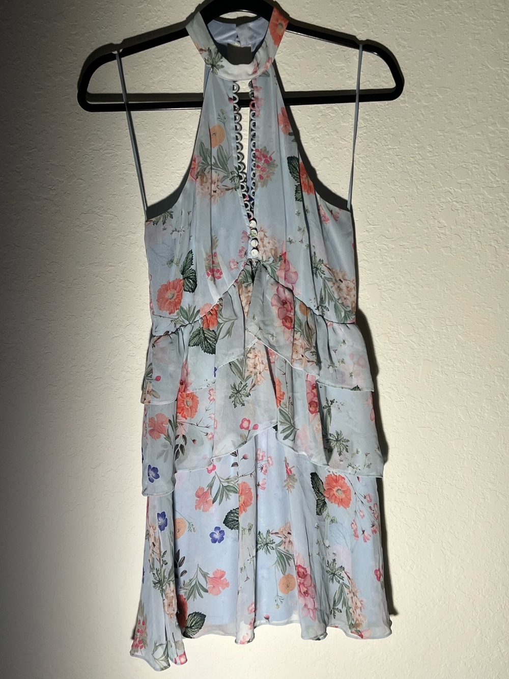 Express - Light Blue Floral Halter Tiered Summer Dress